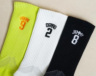 Personalized Embroidered Sport Socks: Custom Name & Number, Breathable Cotton Blend