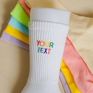 Custom Rainbow Text Pilates Socks, Personalised Women Yoga Socks, Non Slip Cotton Socks, Fitness Crew Socks, Yoga Class Gift, Party Gift