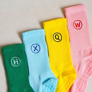 Custom Initial Women Yoga Socks, Personalized Pilates Socks, Embroidery Cotton Socks, Yoga Sports Socks Gift for Women, Yoga Lovers Gift