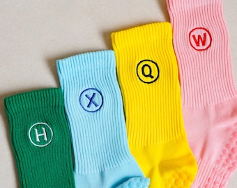 Custom Initial Yoga Socks, Personalized Cotton Pilates Socks