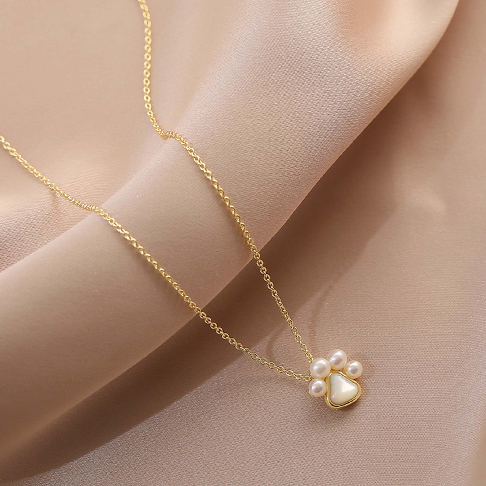 Cat Paw Cute Design Pendant Necklace Gold Plated Sterling Etsy