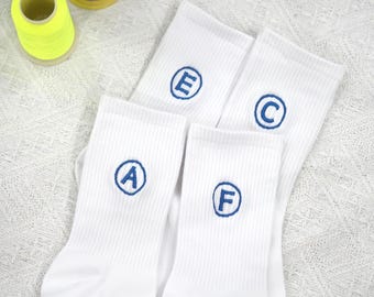 Personalized Initial Embroidered Socks: Unisex Cotton Crew Socks