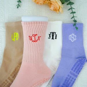 Custom Monogram Pilates Socks, Personalised Women Yoga Socks,Embroidered Socks, Non Slip Trainer Socks, Yoga Lovers Gift, Birthday Gift