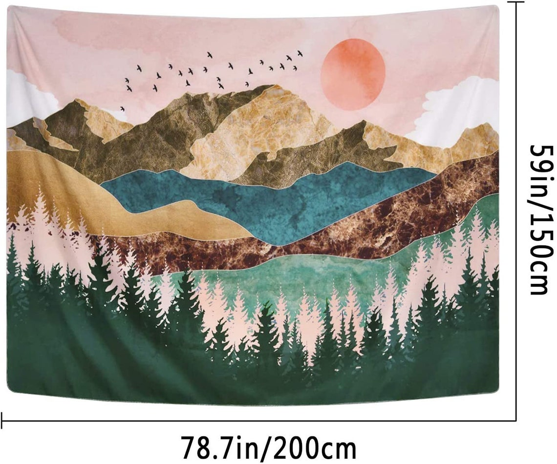 Mountain Tapestry Forest Tree Wall Hanging Tapestry Nature Etsy