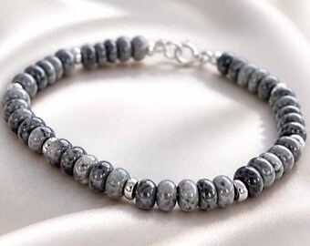 Picasso Jasper Bracelet, Sterling Silver Beaded Unisex Gemstone Jewellery, Grounding Boho Handmade UK Gift for Her Him