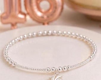 Sterling Silver Milestone Birthday Bracelet, Personalised 16th 18th 21st Gift for Her, Dainty Bead Handmade UK