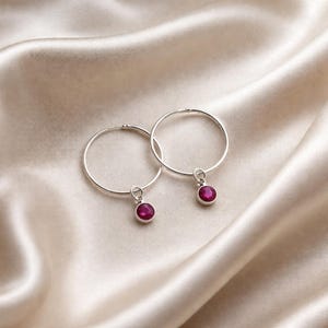 Birthstone Hoop Earrings Sterling Silver, Personalised Gemstone Hoops, Custom Birth Month Gift, Handmade UK Gift for Her