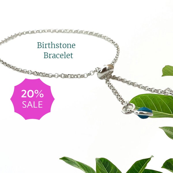 Sterling silver personalised birthstone bracelet. Birthday jewellery, Special gifts, Personalized Gift for Mum -  Family Birthstone Bracelet