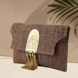 HANDMADE CLUTCH BAG - Raffia Pouch Clutch Bag, Cross Body Chain Jute Clutch Bag, Boho Wedding Pouch, Clutch Purse Wallet, Summer Pouch Bag