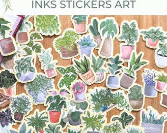 Houseplant Planner Stickers – Vintage Style Plant Lover Sticker Set, 40 Pieces