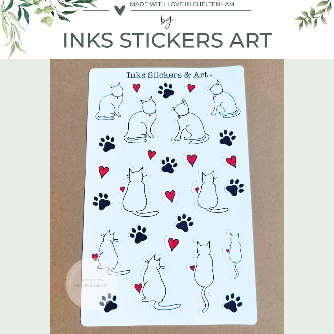 Cat and Paw Print Planner Stickers – Vintage Love-themed Pet Stickers ...