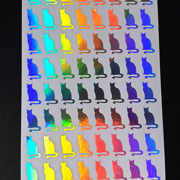 Holographic cats, 1 sheet of 64 holographic cat stickers