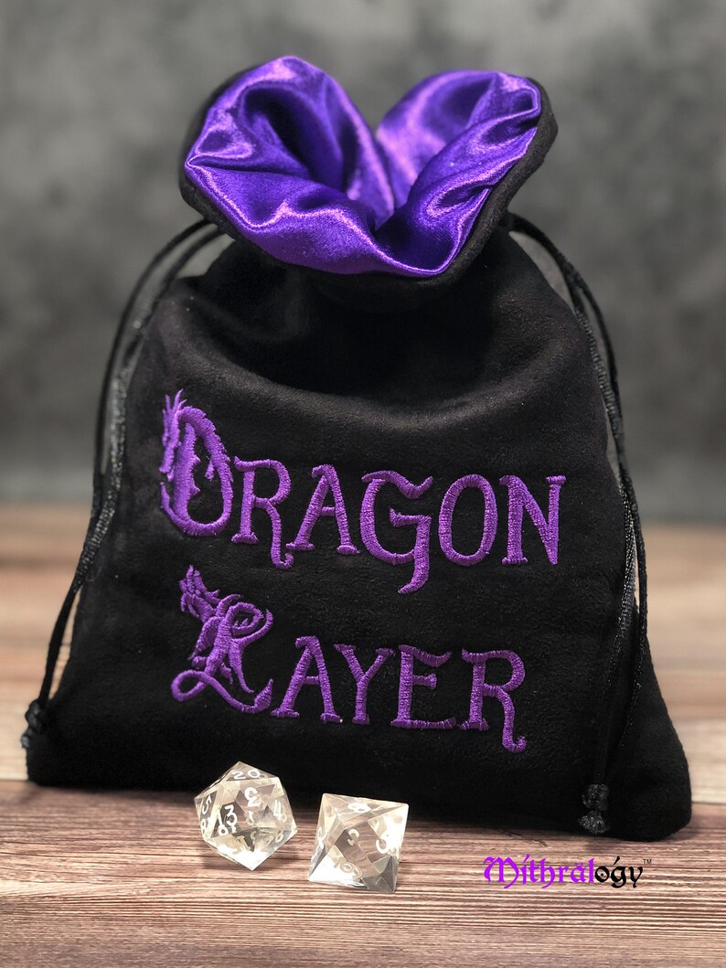 Dice Bags Pouches Holder Storage, DnD Dungeons and Dragons RPG Roleplaying Dice Bag Gifts Games, Embroidered Drawstring Dice Bag Pouch Dragon Layer