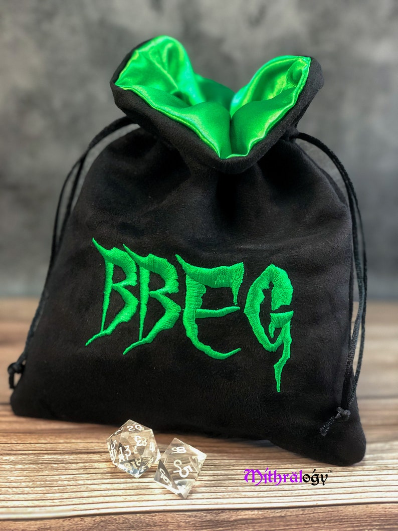 Bolsas de dados Bolsa de almacenamiento de soporte, mazmorras DnD y dragones RPG rol juego de dados bolsa de regalos juegos, bordados dibujos bolsa bolsa bolsa BBEG