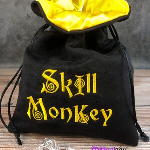 Bolsas de dados Bolsa de almacenamiento de soporte, mazmorras DnD y dragones RPG rol juego de dados bolsa de regalos juegos, bordados dibujos bolsa bolsa bolsa Skill Monkey