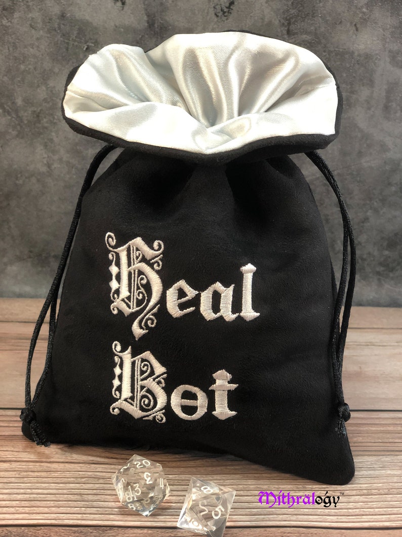 Dice Bags Pouches Holder Storage, DnD Dungeons and Dragons RPG Roleplaying Dice Bag Gifts Games, Embroidered Drawstring Dice Bag Pouch Heal Bot