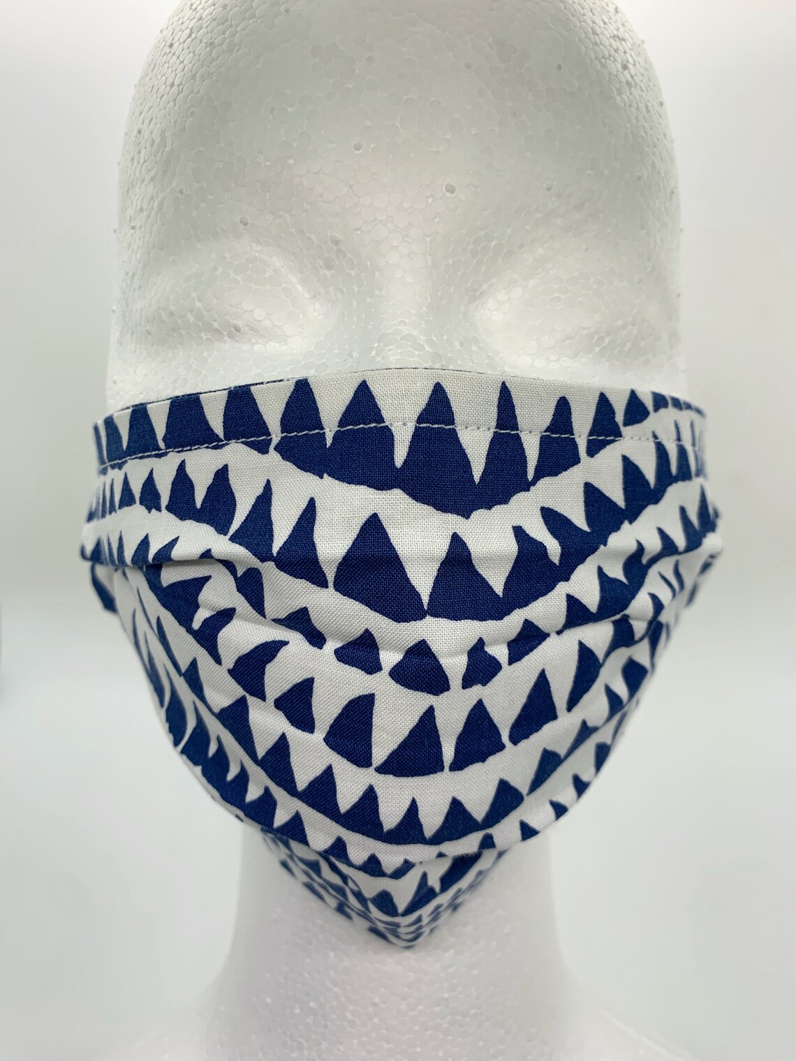Shark Tooth Design With Navy Fabric Fitted Mask With Soft Etsy