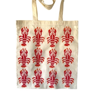 Lobster Tote Bag Shopping Bag Hand Printed