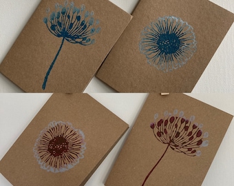 Pack of 10 Seed and Flower Head Design Hand Printed Cards and Envelopes