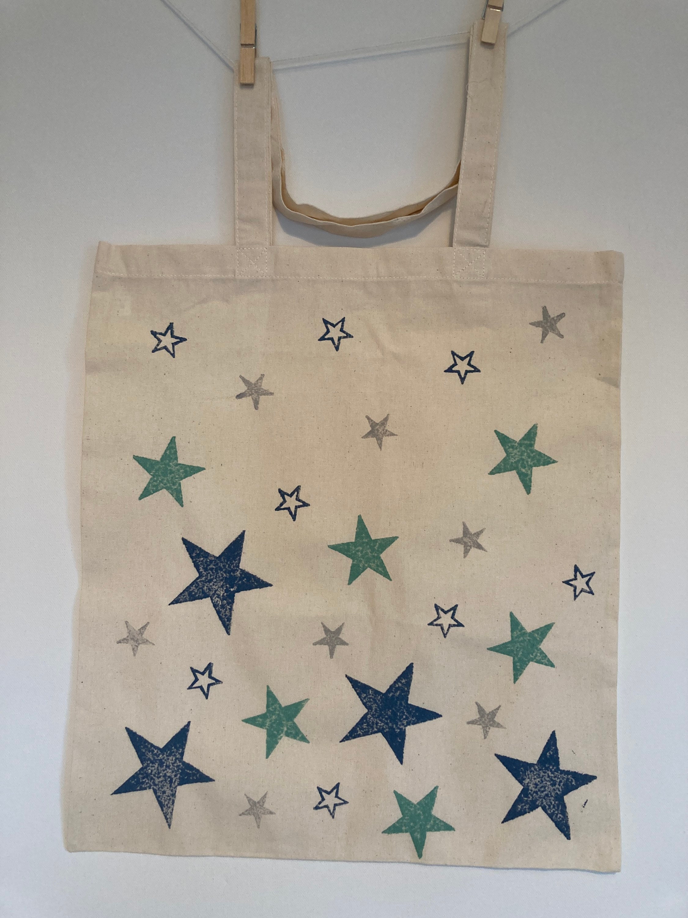 Stars Hand Printed Tote Bag Etsy