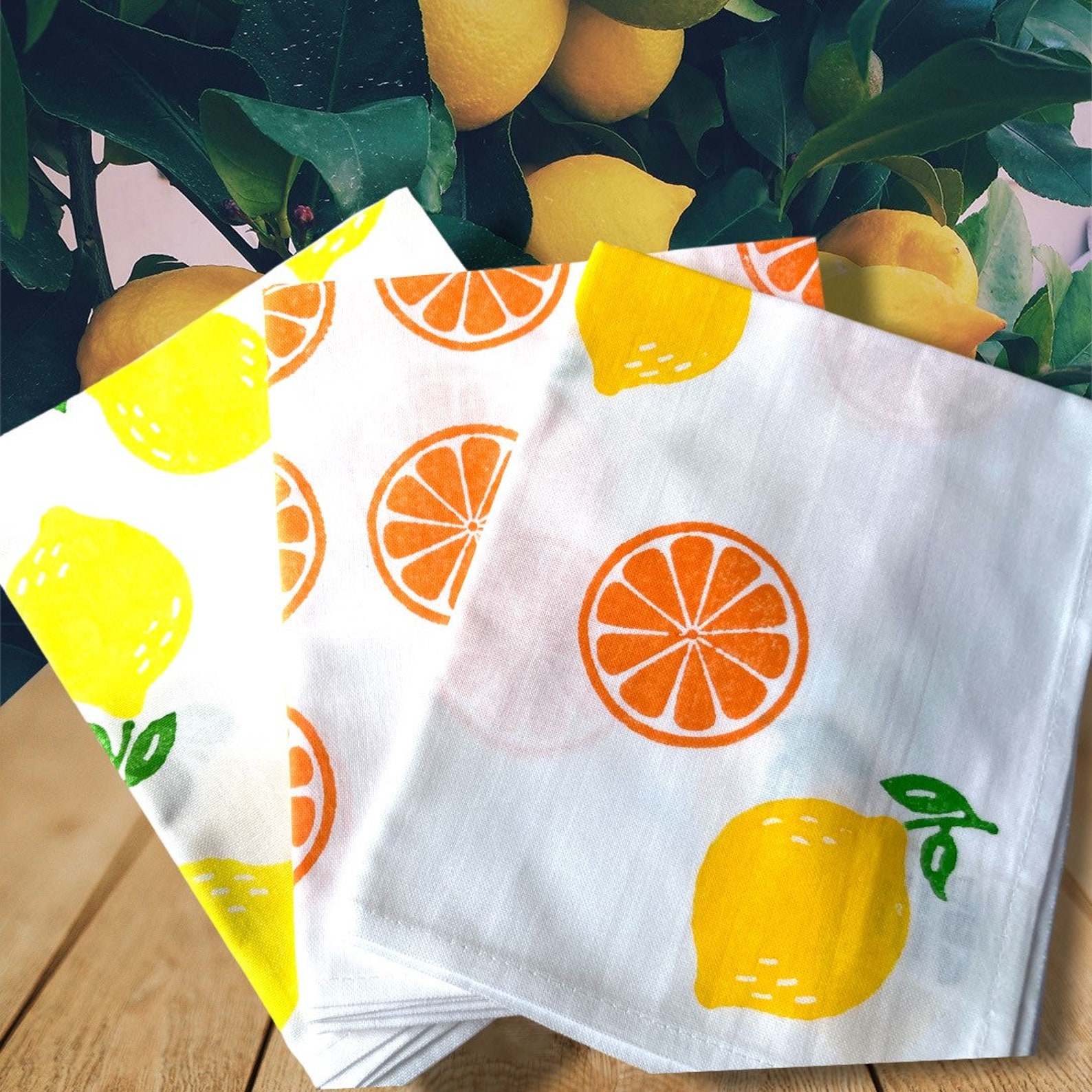 Oranges and Lemons Design Tea Towels Napkins and Table Etsy
