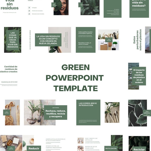 Editable PowerPoint template, minimalist, elegant, green and modern template for business