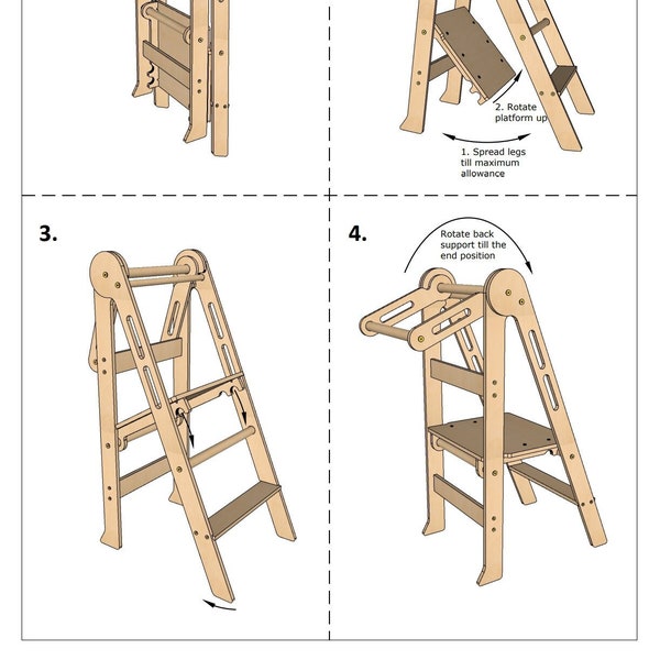 DIY Plans for Foldable Toddler Helper Step Stool, Montessori Kitchen Tower.