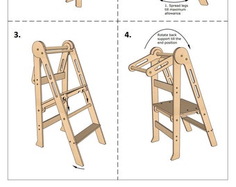 DIY Plans for Foldable Toddler Helper Step Stool, Montessori Kitchen Tower.