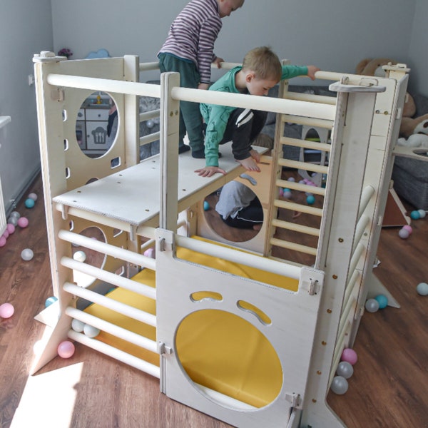 Meilleure maison de jeu MONTESSORI, COMPLEXE SPORTIF en bois, basket-ball, aire de jeux intérieure, salle de gym pour bébé, grimpeur pour enfants, mur d'échelle d'escalade