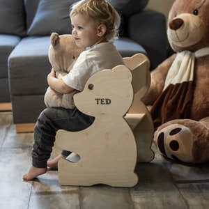 Progetti per sedia a forma di orso, progetto fai da te semplice per la lavorazione del legno, sgabello Teddy, file PDF e CNC compatibili.