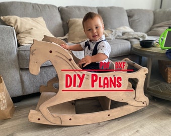 DIY Plans for Toddler Rocking Horse 3 in 1, Wooden Baby Desk and High Chair, Do It Yourself.