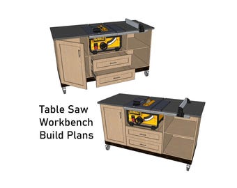 DIY Mobile Table Saw Workbench Plans - Ultimate Rolling Workstation with drawers and storage.