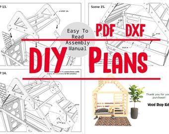 DIY Holzbearbeitungspläne für Montessori Hausbett für Kleinkinder, Do It Yourself, Ausschnittliste und Schritt für Schritt Montage, CNC freundlich, Download.