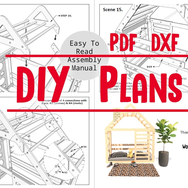 DIY Woodworking Plans For Montessori House Bed for Toddlers, Do It Yourself, Cutout List and Step By Step Assembly, CNC Friendly, Download.