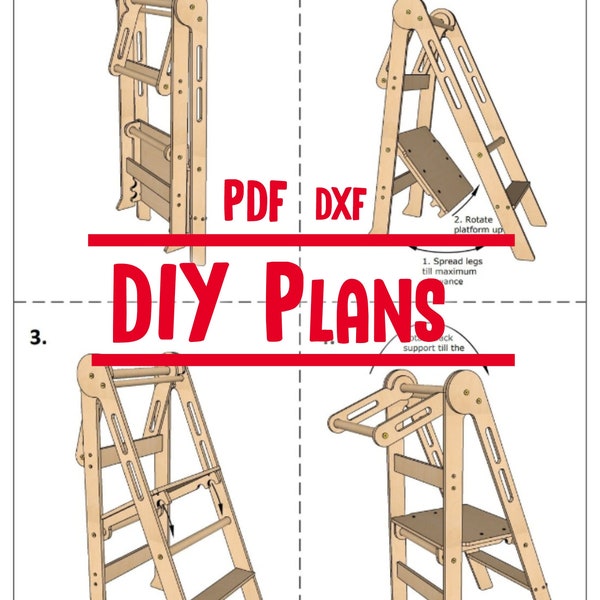 DIY-plannen voor peuterhelper-opstapje, Montessori-keukentoren.