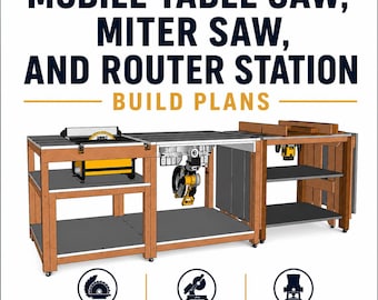 Mobile Flip Top Miter Saw Table and Foldable Router Workbench Build Plans (PDF)