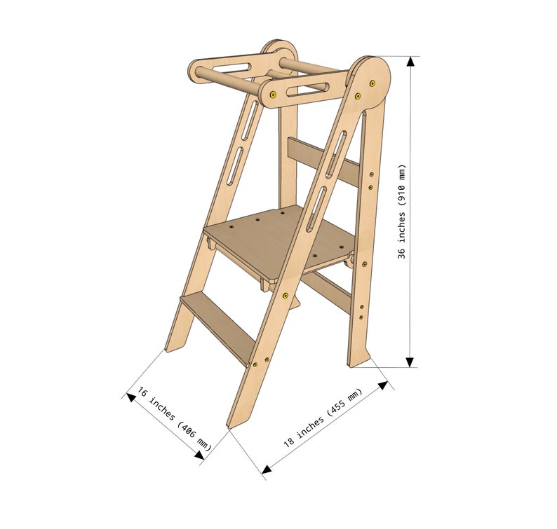 Plany DIY dotyczące składanego stołka pomocnika malucha, wieży kuchennej Montessori. zdjęcie 3