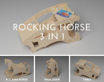 DIY 3-in-1 Rocking Horse Plans: Montessori Desk & High Chair (PDF/DXF)