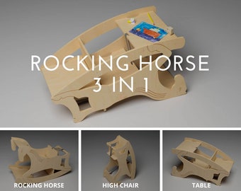 Free Delivery, Toddler Rocking Horse 3 in 1, Table, Chair, Highchair and Rocker. Best Baby Shower Gift.