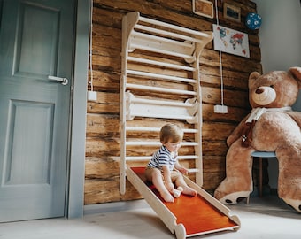 Wall Ladder, Climbing Triangle and Toddler Slide, Ready to ship, Montessori Toddler Gym.