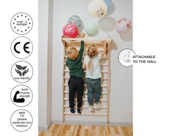 Swedish Ladder Wall Bars Transformable To Toddler Climbing Triangle and Slide