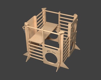 DIY Plans for Montessori Playhouse with Slide for Kids, Best Indoor Playground Climbing Gym, Do It Yourself.