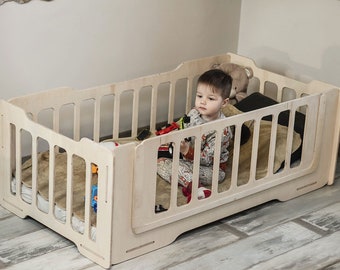 Montessori PEUTERVLOERBED met lattenbodem, babybedje, duurzaam bedframe, peuterbed met lattenbodem.