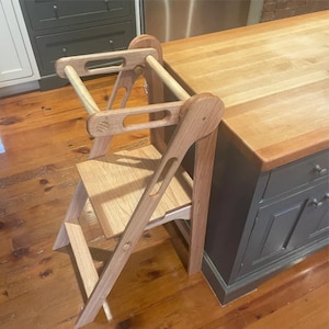 DIY Plans for Foldable Toddler Helper Step Stool, Folding Montessori Classroom Learning Kitchen Tower.