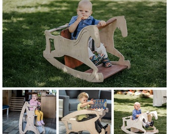 Montessori Toddler Rocking Horse - 3 in 1 Table, Chair, and Rocker, Best Christmas Gift.