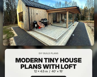 Modern Tiny House Plans with Loft: 39'x14' Architectural Build Manual (PDF)