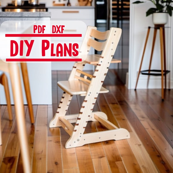 DIY Woodworking Plans for Height Adjustable Toddler Chair, Growing Chair, PDF, DXF, cnc friendly build plans.