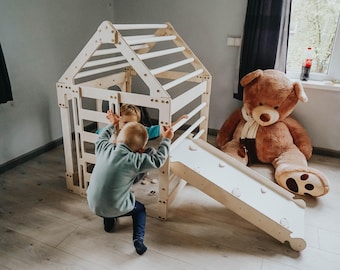 Kids Playhouse with Slide, Toddler Climbing Gym House, Indoor Playground