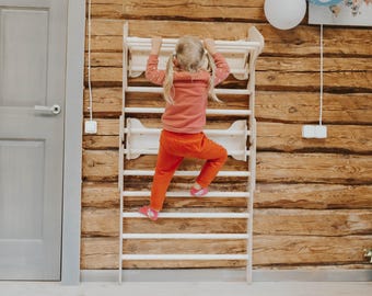 Convertible Climbing Triangle → Wall Gym + Montessori Toddler Slide, Indoor Playground for Kids.