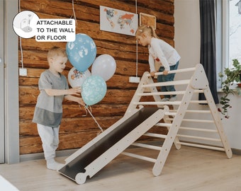 TODDLER CLIMBER, Montessori Climbing set, Triangle and Slide, Kids Indoor playground, Free delivery, Baby Jungle Gym, Swedish Ladder Bars.